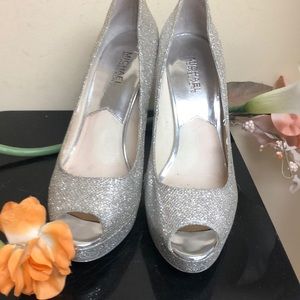 Michael Kors sparkly silver pip toe high heel 10M